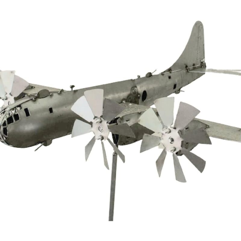 Moulin à vent rotatif d'avion en métal wind, jardin de patio extérieur plug - in décoration, argent