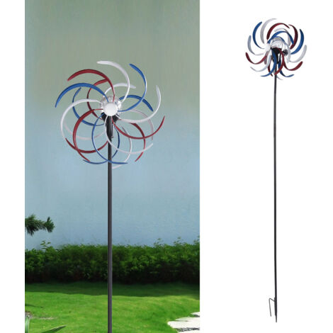 Moulin à vent solaire décoratif avec LED pour jardin - Spirale métallique éolienne autonome avec boule lumineuse - Hauteur 200cm