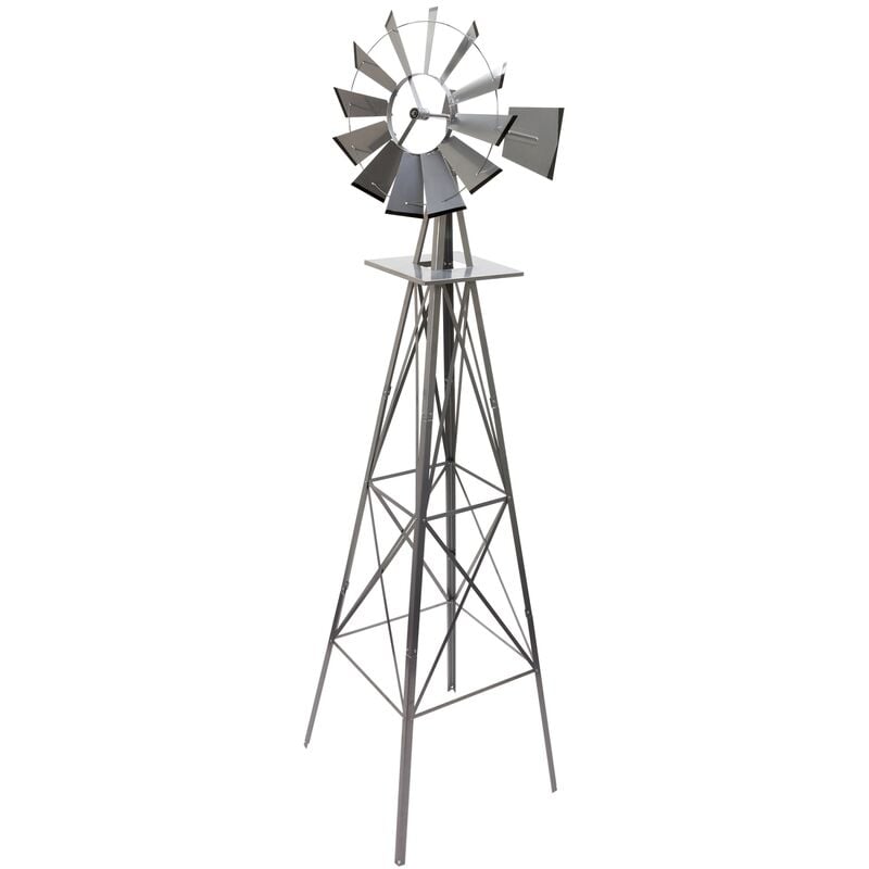 Moulin à vent géant style us en acier, hauteur 245 cm, rotor 55 cm, roulement à billes, choix de couleur, gris argenté - Stilista