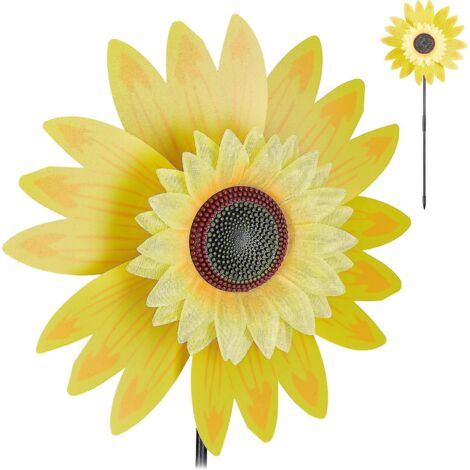 Moulin à vent tournesol de 70 cm de haut, ornement décoratif pour jardin ou balcon d'enfant, jaune