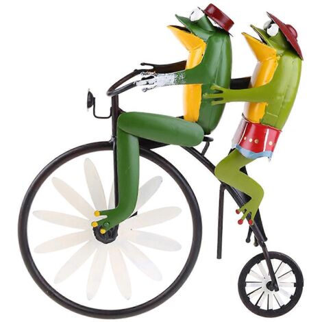 Moulin à vent vintage en fer forgé représentant une grenouille à vélo, avec tige de support, motif animal, moto, pour jardin.