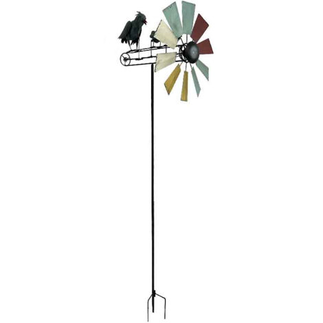 Moulin multicolore oiseaux fer 22x17x66cm