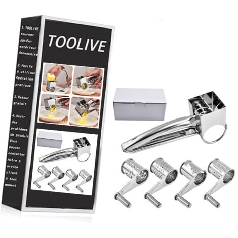 KOMIRO Moulin Râpe à Fromage Rotative, Moulin à Râpe Fromage à Main Professionnel en Acier Inoxydable avec 4 Différents Lames du Tambour pour Fromages au Chocolat aux Légumes