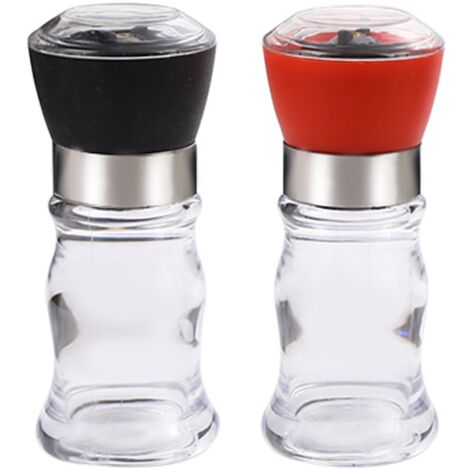 Moulin remplissable - Moulin à poivre noir, Moulin à épices frais et durable, Mélangeur en verre noir + rouge