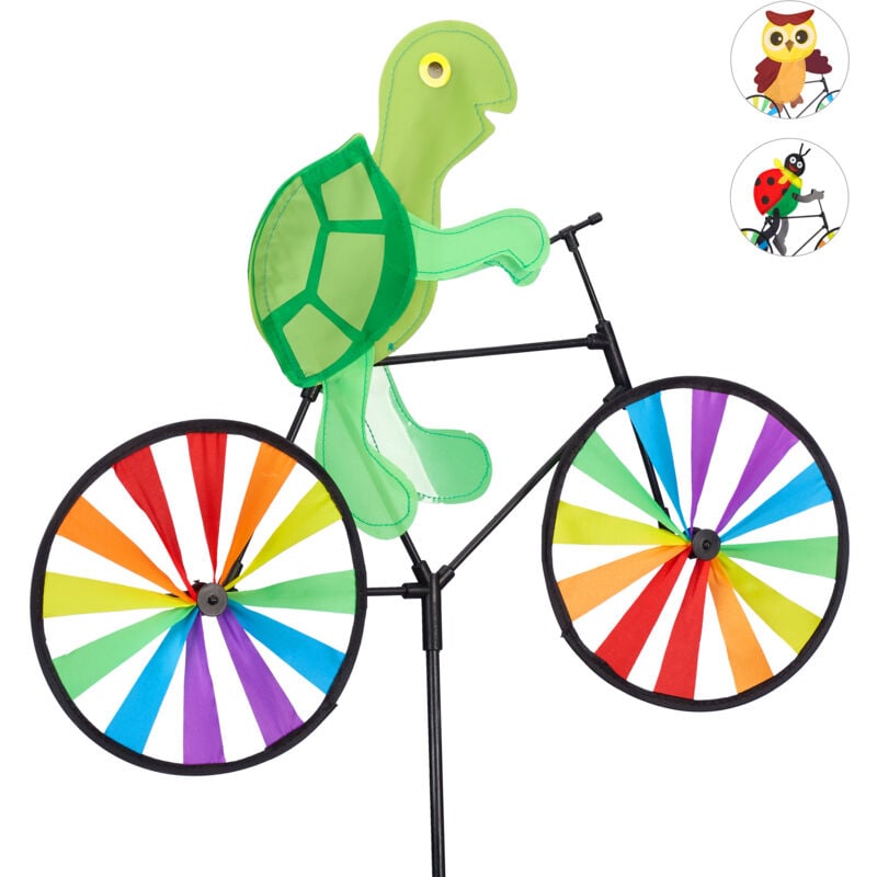Relaxdays - Moulin à vent, lot de 2, carillon à vent à planter, jouet enfant jardin balcon extérieur, 82 cm, tortue, multicolore