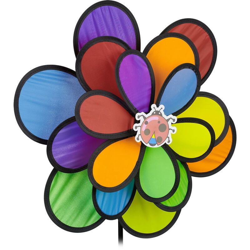 Relaxdays Moulin à vent, design fleur, pour jardin, balcon et terrasse, HLP : 86,5 x 36,5 x 14 cm, arc-en-ciel, coloré