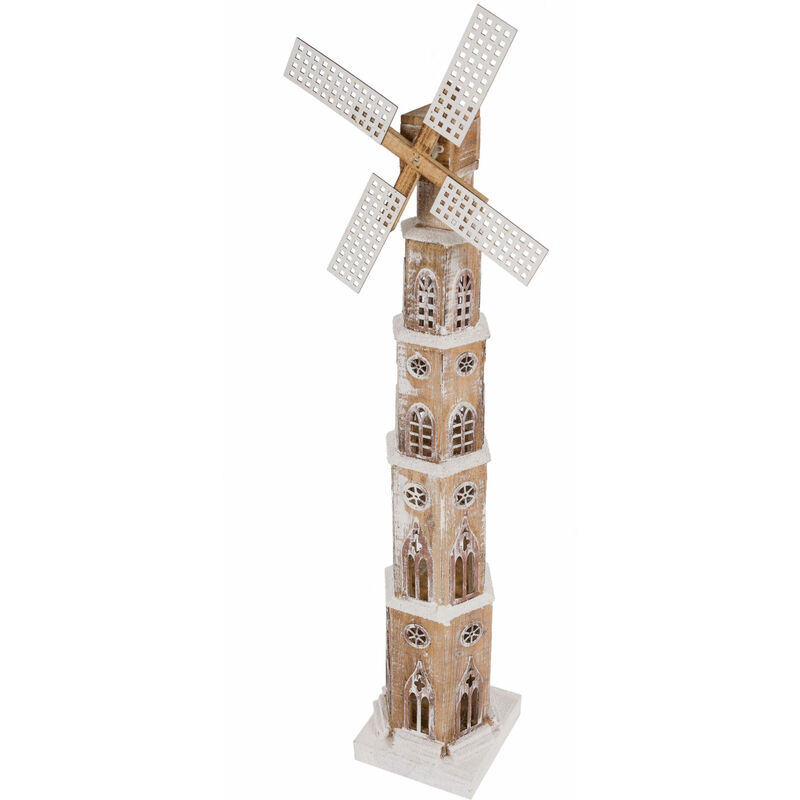 Spetebo - Moulin à vent en bois avec 20 led - Hauteur environ 110 cm