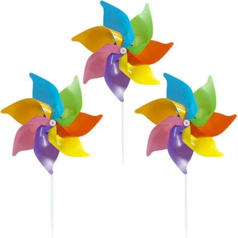 Moulinets à Vent pour Enfants, 3 moulins à Vent Arc-en-Ciel de 15 Pouces pour Enfants avec piquets, pour Cour et Jardin décoratifs pour effrayer Les Oiseaux pour pelouse, Patio, fête de Pique-Nique