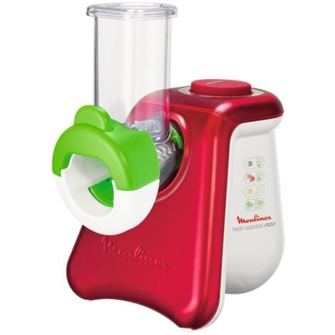 Moulinex DJ8115 - Tritatutto elettrico Fresh Express Max (260 W), 5 inserti a tamburo, funzione cubo bianco/rosso metallizzato, 14 cm x 27 cm x 19 cm (lunghezza x larghezza x altezza)