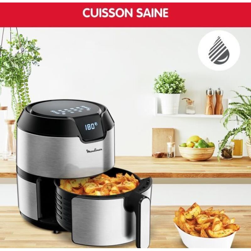 Easy Fry EZ401D10 friteuse Unique 4,2 l 1500 w Friteuse d'air chaud Noir, Acier inoxydable - Moulinex