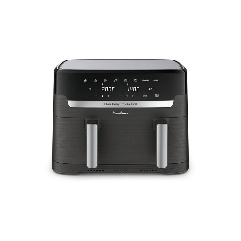 Moulinex Dual Easy Fry EZ905B20 friteuse Double 8,3 L Autonome 2450 W Friteuse d'air chaud Charbon, Gris