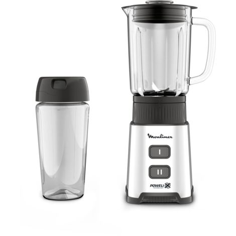 Moulinex LM17GD10 Pulseo Frullatore con Bottiglia da Viaggio 600 ml, Potenza 400W, Capacità 0.7 Litri, Tecnologia Powelix, Frullatore Elettrico con 2 Velocità e Vaso in Vetro Termoresistente
