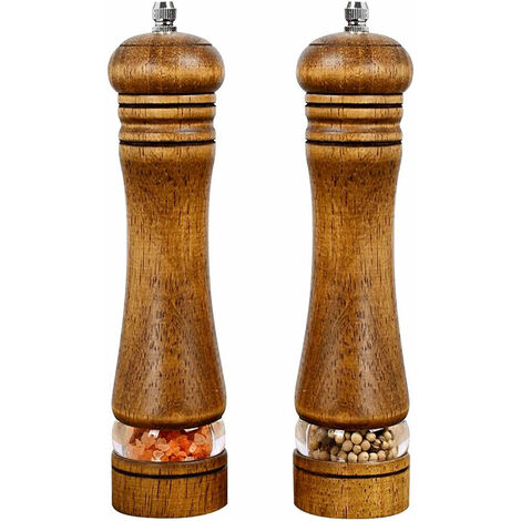 Moulins à poivre et à sel, salière et poivrière en bois, réglables avec moulin à épices en céramique, moulin à poivre classique, lot de 2 (8 pouces) - couleur vintage