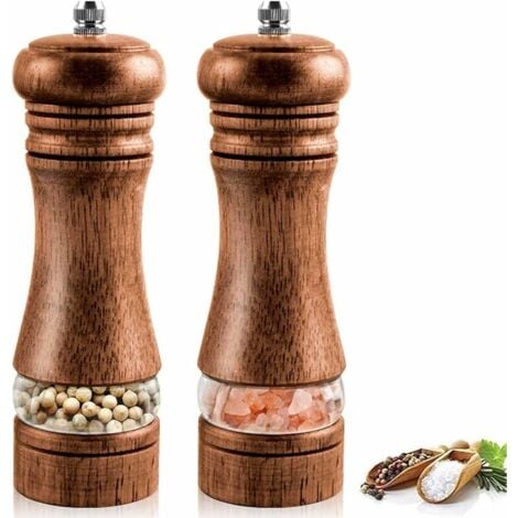 Moulins à Poivre et Sel, Salieres et Poivrieres Bois, Réglables Avec Broyeur à épices en Céramique, Moulin Classique Poivrière, Lot de 2 (6.5 inch)