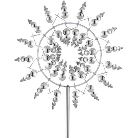 Moulins à vent 3D magiques pour l'extérieur, moulins à vent de jardin en métal à 360°, attrape-vent 32 cm, sculptures et essoreuses pour jardin, décoration de terrasse (argent)