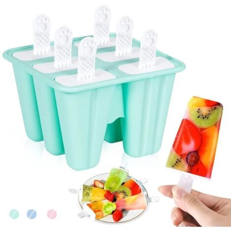 moulle a Glace,Moule à Glace de Qualité Alimentaire,Sans BPA,pour la Préparation de Popsicles Crèmes Glacées Sorbets,6pcs,vert