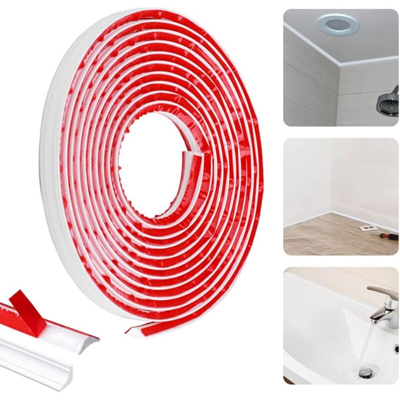 Minkurow - Moulure Autocollante Flexible 5m Moulage en Quart de Rond Étanche Quart de Rond pvc Adhesif Quart de Rond pvc Blanc Quart de Rond