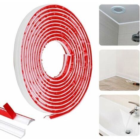 Moulure autocollante flexible 5m Quart de rond PVC blanc étanche 12mm x 9mm Adaptée pour joints muraux Installation rapide - 12mmx9