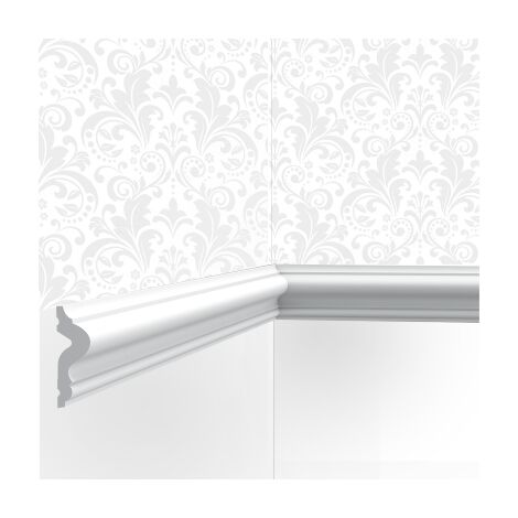 Moulure cimaise M06 200 cm – Polymère durable – Hauteur 2,5 cm – Profondeur 0,8 cm – Finition soignée pour intérieur