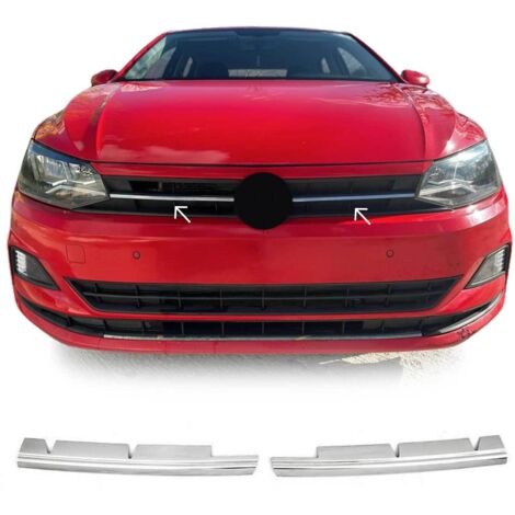 Moulure de Grille de Calandre Compatible avec VW Polo VI 2017-2021, Garniture Baguette de Calandre en Acier Inoxydable Argent