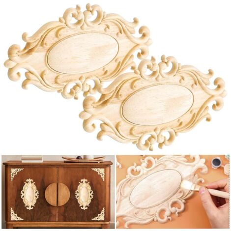 Moulure Decorative 2 Pièces Moulure Decorative Bois Incrustation en Bois Sculpté Applique Bois Sculpté Decoration Artisanat Bois Sculpté Meuble Rond Moulure Decorative Bois