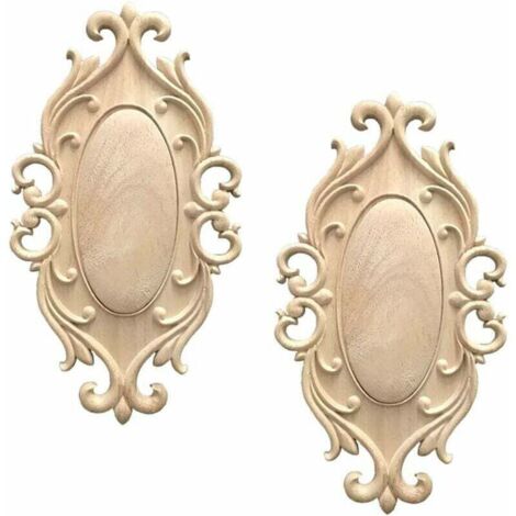 Moulure Decorative Bois 2 Pièces Ovale Non Peinte Decoratif Artisanat Bois Sculpte Decal pour Décoration Meuble de Cuisine Meubles READCLY