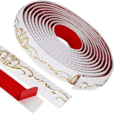 Moulure Flexible Auto-adhésive, 3,6cmx5m, Bordure Decorative en PVC, pour Armoire, Bordure de Miroir, Mur, Porte, Blanc-Or