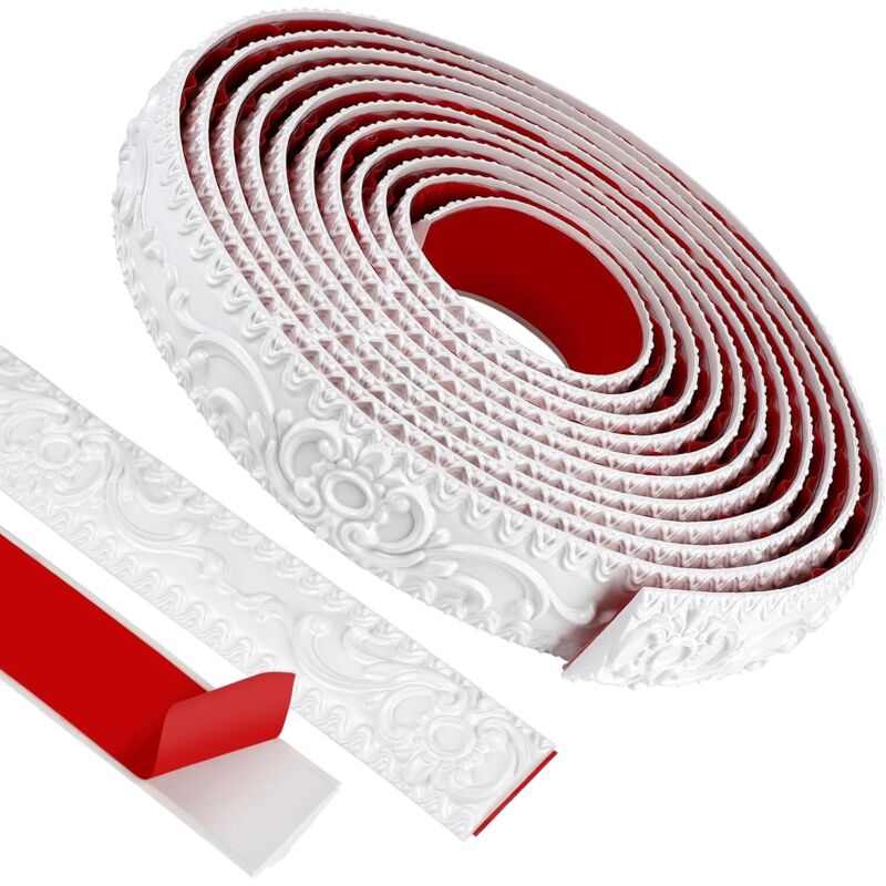 Moulure Flexible Auto-adhésive, 3,6cmx5m, Bordure Decorative en PVC, pour Armoire, Bordure de Miroir, Mur, Porte,Blanc