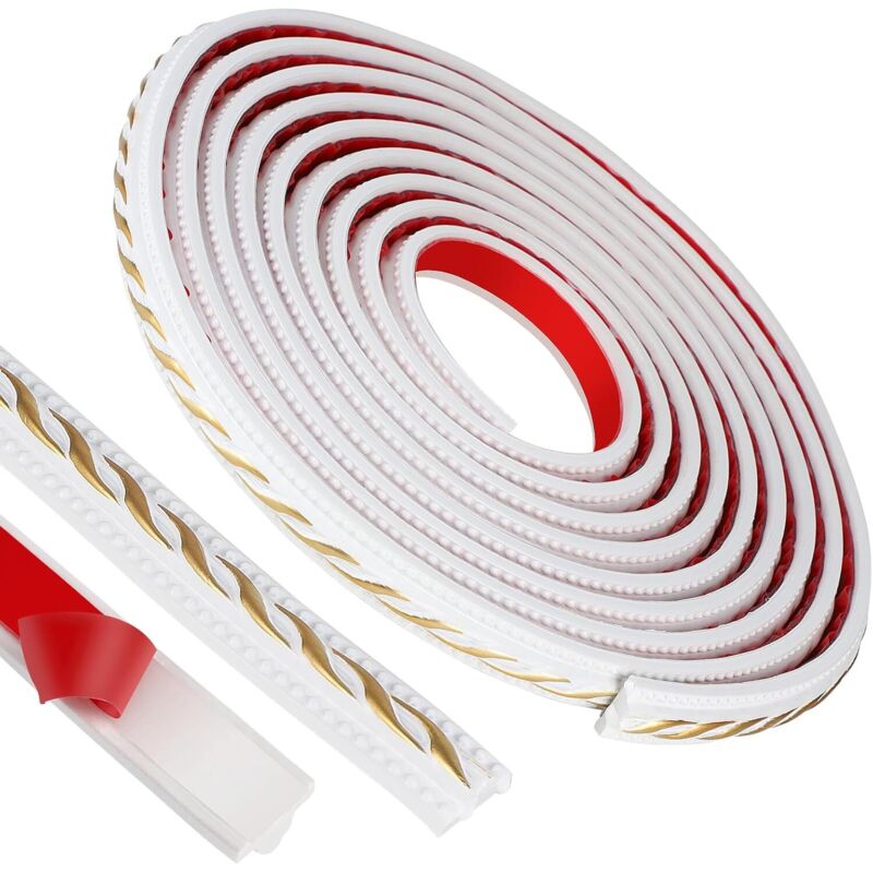 Moulure flexible autocollante blanc-or 2 cm x 5 m, bordure décorative en PVC, bordure autocollante pour meubles, bordures de miroir, murs, portes,