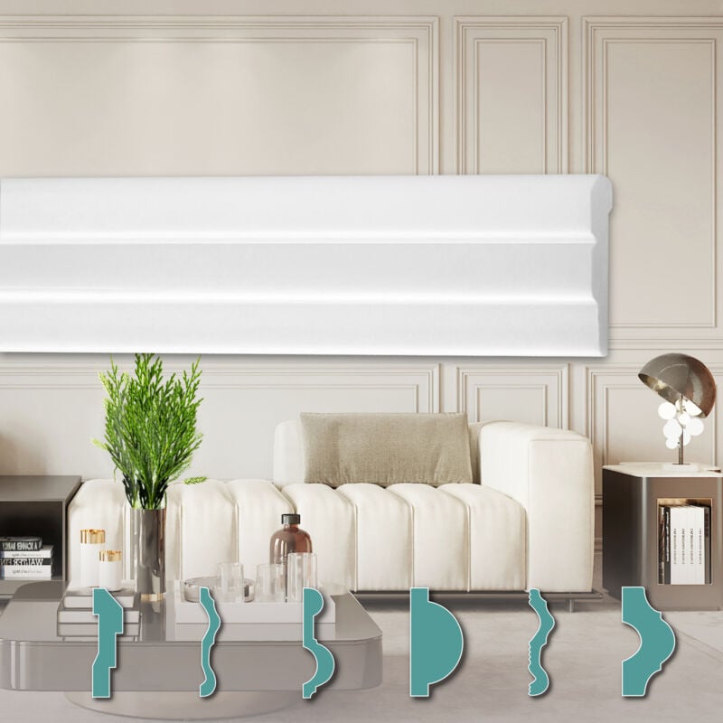 HEXIMO Corniches Murales Modernes en Polystyrène XPS Blanc, 2 Mètres Moulures Ornementations Stuc: Paquet d'économie de 20 mètres, FG4 - 60 x 13 mm