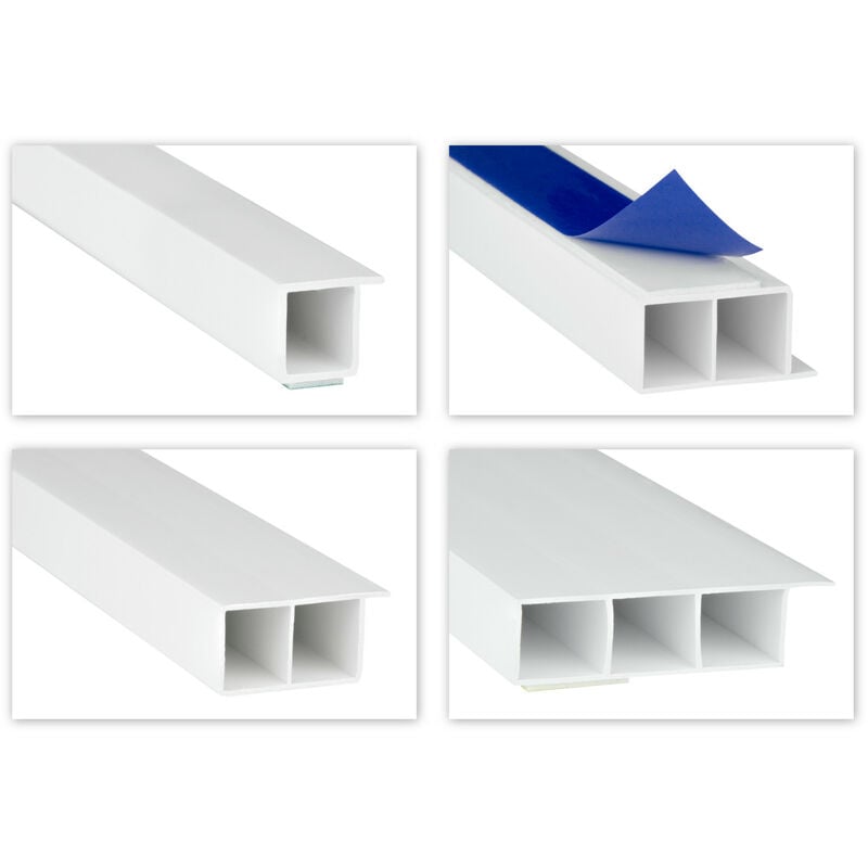 Hexim - Moulures creuses pvc blanc 2m - hauteur des bords 15mm hj: Sans ruban adhésif en mousse, 230 - 80x15mm