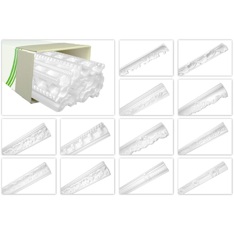 Hexim - o Corniches de Plafond Classiques en Polystyrène xps Blanc, 2 Metres Moulures Décoratives: Paquet d'économie de 40 mètres, ZM15 - 49 x 37 mm