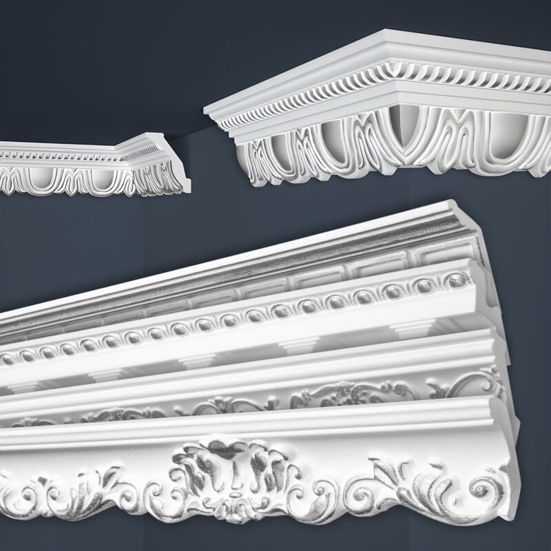 Moulures de stuc à motifs argent, eps Styropor ajustement forme, Paquets d'épargne Marbet: B-34 gris / 70x90mm, 40 Mètres / 20 Bandes