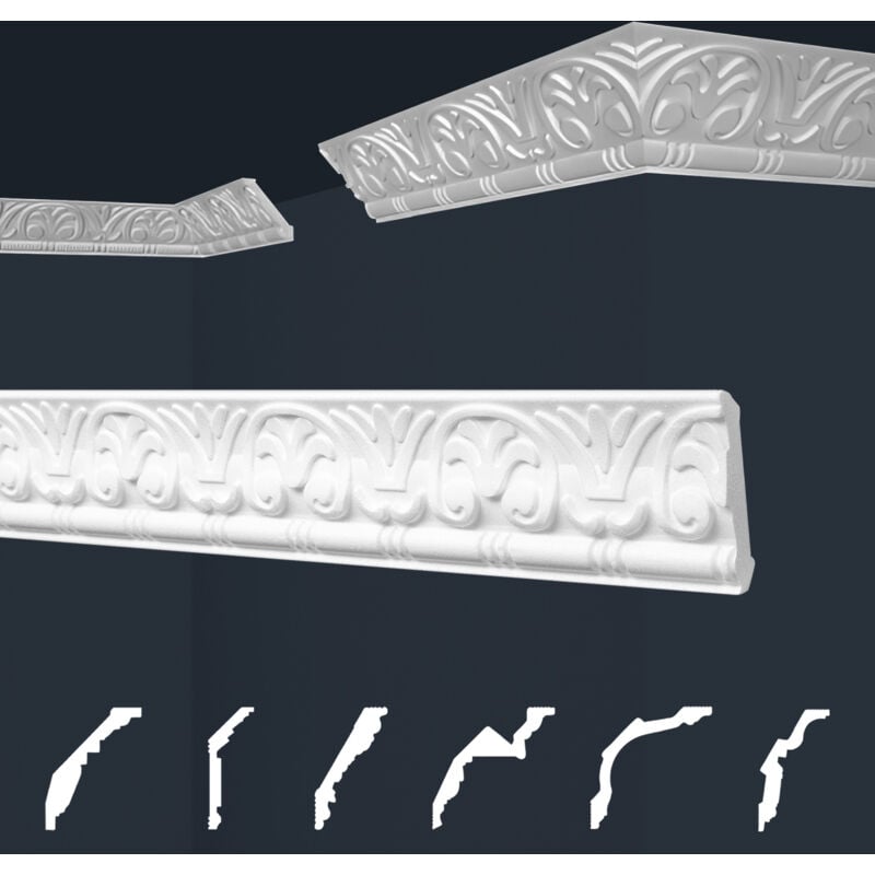 Moulures de stuc à motifs blancs, eps Styropor ajustement forme, Paquets d'épargne Marbet série b: B-13 / 53x54mm, 20 Mètres / 10 Bandes