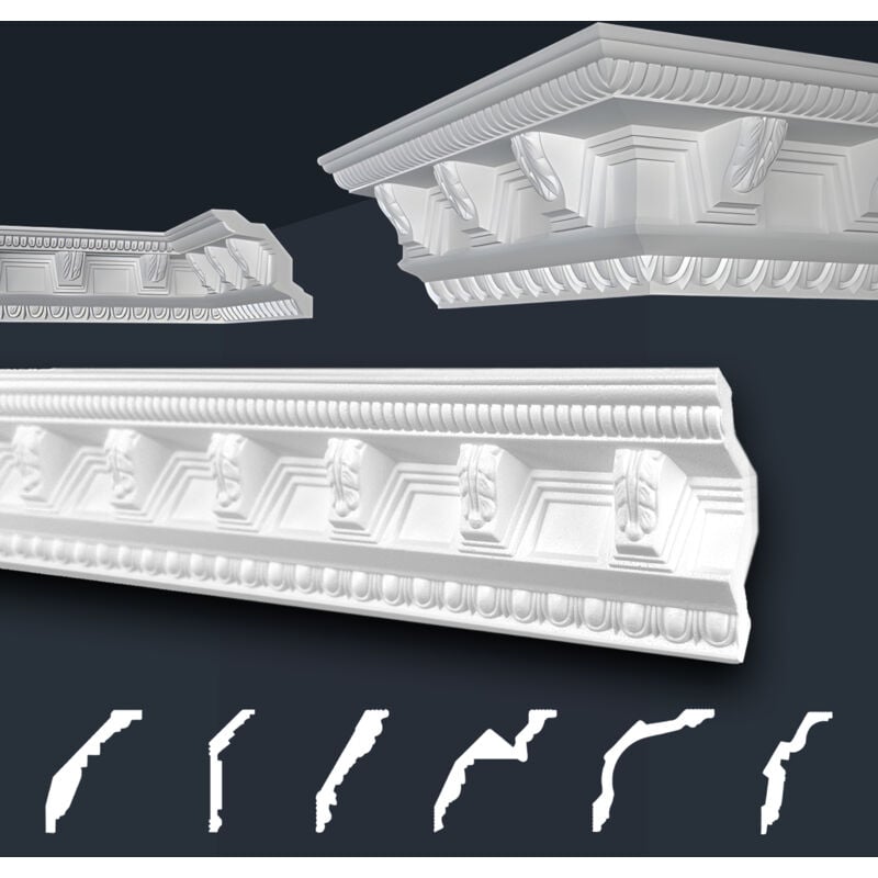Moulures de stuc à motifs blancs, eps Styropor ajustement forme, Paquets d'épargne Marbet série b: B-22 / 96x98mm, 20 Mètres / 10 Bandes