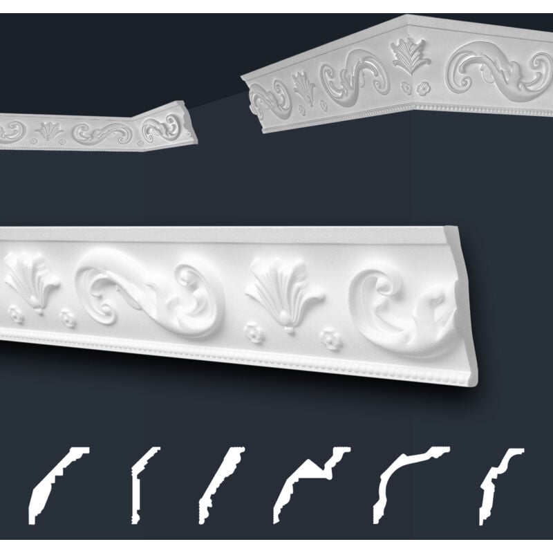 Moulures de stuc à motifs blancs, eps Styropor ajustement forme, Paquets d'épargne Marbet série b: B-51 / 45x90mm, 20 Mètres / 10 Bandes