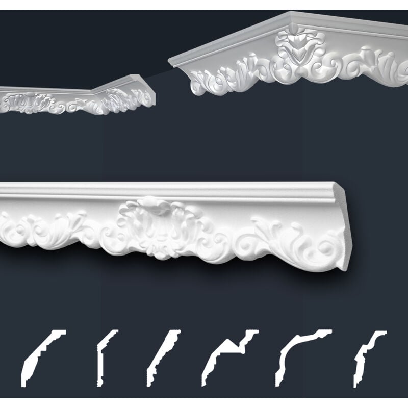 Moulures de stuc à motifs blancs, eps Styropor ajustement forme, Paquets d'épargne Marbet série b: B-35 / 52x63mm, 20 Mètres / 10 Bandes