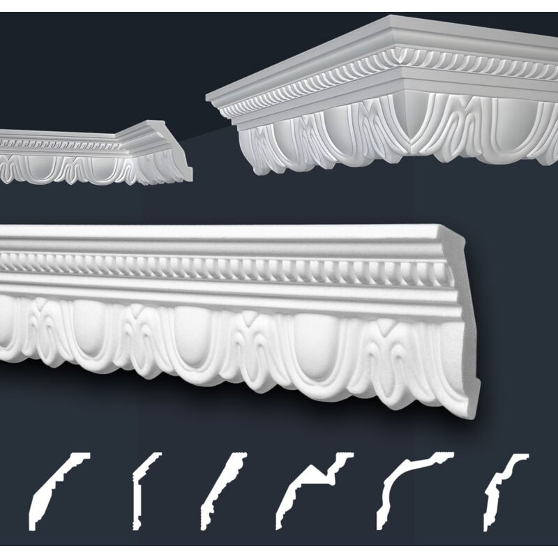 Moulures de stuc à motifs blancs, eps Styropor ajustement forme, Paquets d'épargne Marbet série b: B-34 / 70x90mm, 20 Mètres / 10 Bandes