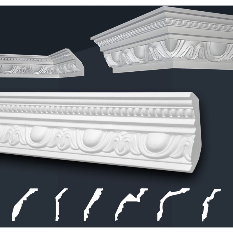 Moulures de stuc à motifs blancs, eps Styropor ajustement forme, Paquets d'épargne Marbet série b: B-24 / 70x90mm, 30 Mètres / 15 Bandes