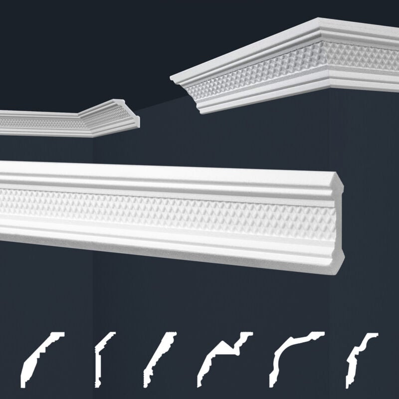 Moulures de stuc à motifs blancs, eps Styropor ajustement forme, Paquets d'épargne Marbet série b: B-3 / 46x46mm, 30 Mètres / 15 Bandes