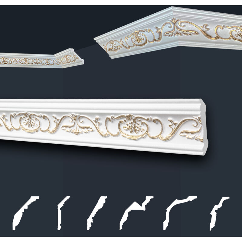 Moulures de stuc à motifs or, eps Styropor ajustement forme, Paquets d'épargne Marbet: B-6 or / 53x53mm, 30 Mètres / 15 Bandes