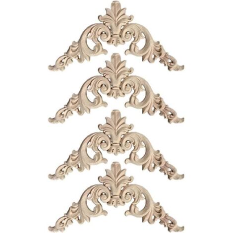 Moulures décoratives bois sculpté (4 pièces, 12×12 cm), angles meubles/cuisine/déco