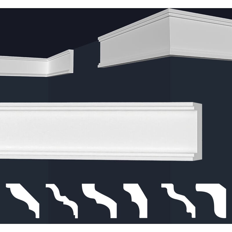 Moulures en stuc blanc et clair, coffrage xps Styropor, paquets d'épargne Marbet Series-E: E-29 / 20x97mm, 30 Mètres / 15 Bandes