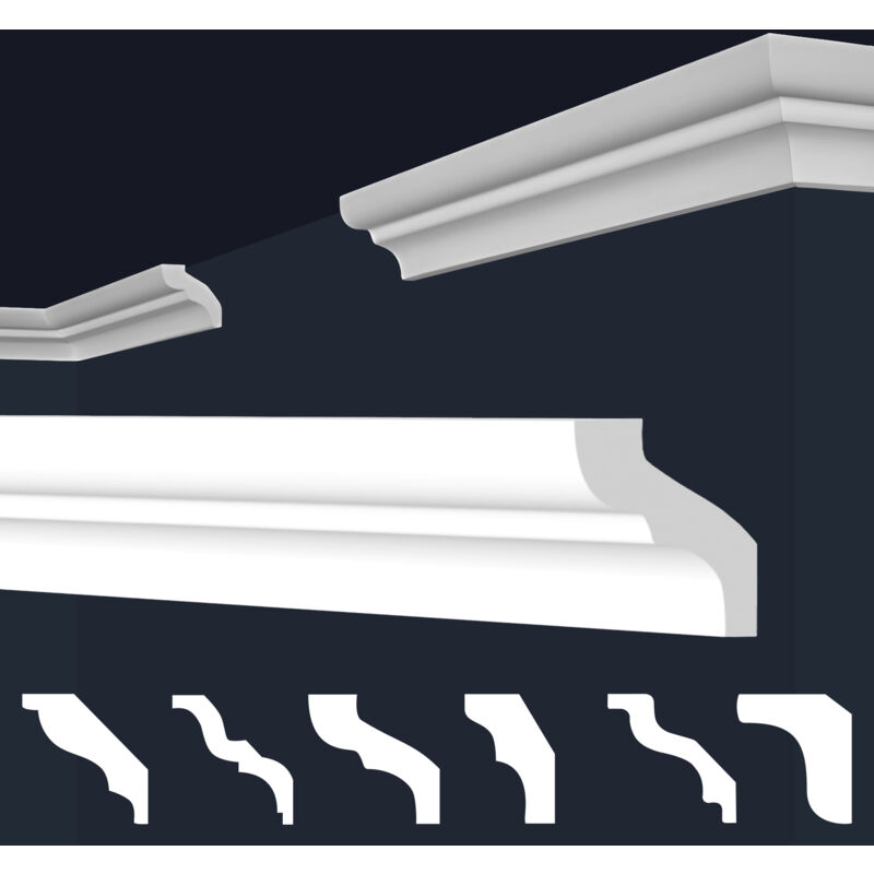 Moulures en stuc blanc et clair, coffrage xps Styropor, paquets d'épargne Marbet Series-E: E-6 / 32x33mm, 40 Mètres / 20 Bandes