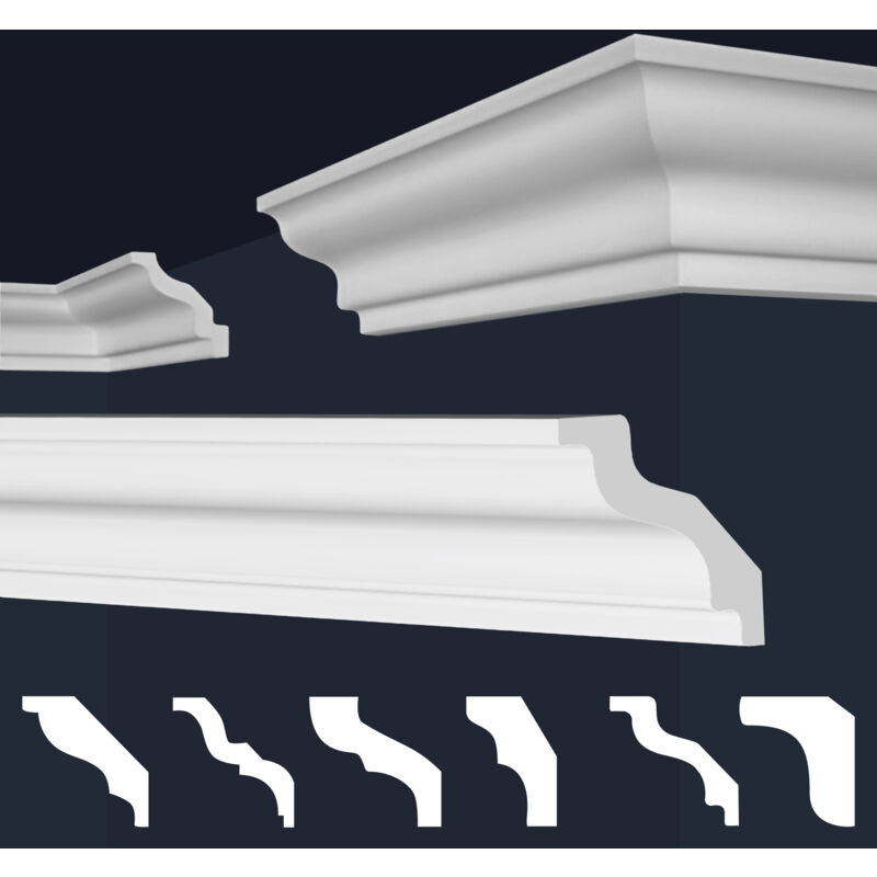 Moulures en stuc blanc et clair, coffrage xps Styropor, paquets d'épargne Marbet Series-E: E-8 / 70x70mm, 50 Mètres / 25 Bandes