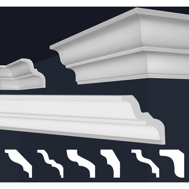 Moulures en stuc blanc et clair, coffrage xps Styropor, paquets d'épargne Marbet Series-E: E-10 / 80x87mm, 50 Mètres / 25 Bandes