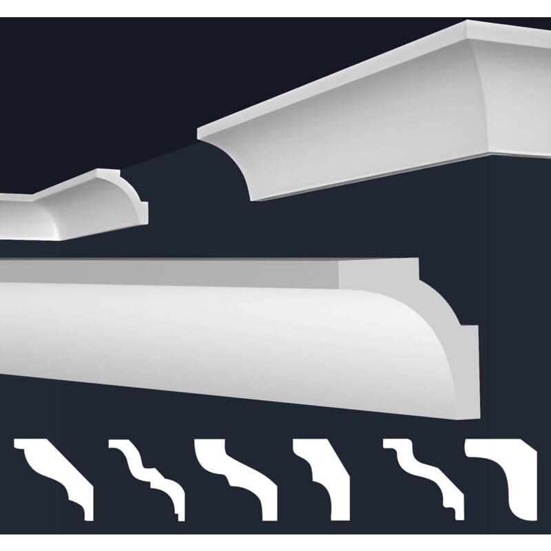 Moulures en stuc blanc et clair, coffrage xps Styropor, paquets d'épargne Marbet Series-E: E-12 / 50x50mm, 20 Mètres / 10 Bandes