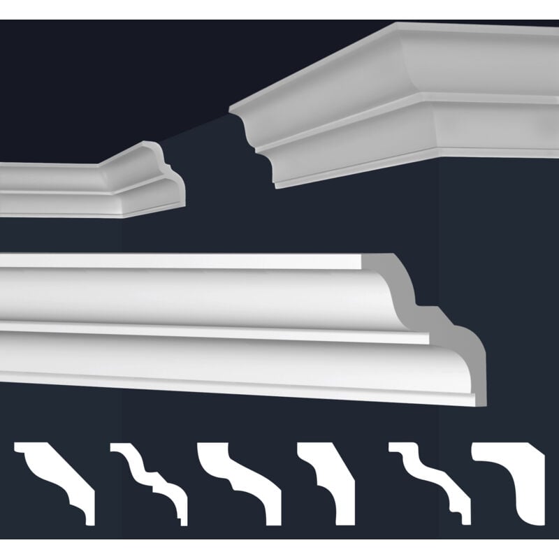 Moulures en stuc blanc et clair, coffrage xps Styropor, paquets d'épargne Marbet Series-E: 20 Mètres / 10 Bandes, E-20 / 60x65mm