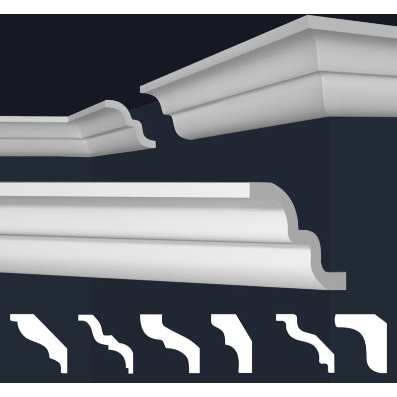 Moulures en stuc blanc et clair, coffrage xps Styropor, paquets d'épargne Marbet Series-E: E-21 / 62x62mm, 40 Mètres / 20 Bandes