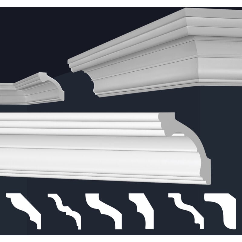 Moulures en stuc blanc et clair, coffrage xps Styropor, paquets d'épargne Marbet Series-E: E-34 / 80x80mm, 50 Mètres / 25 Bandes